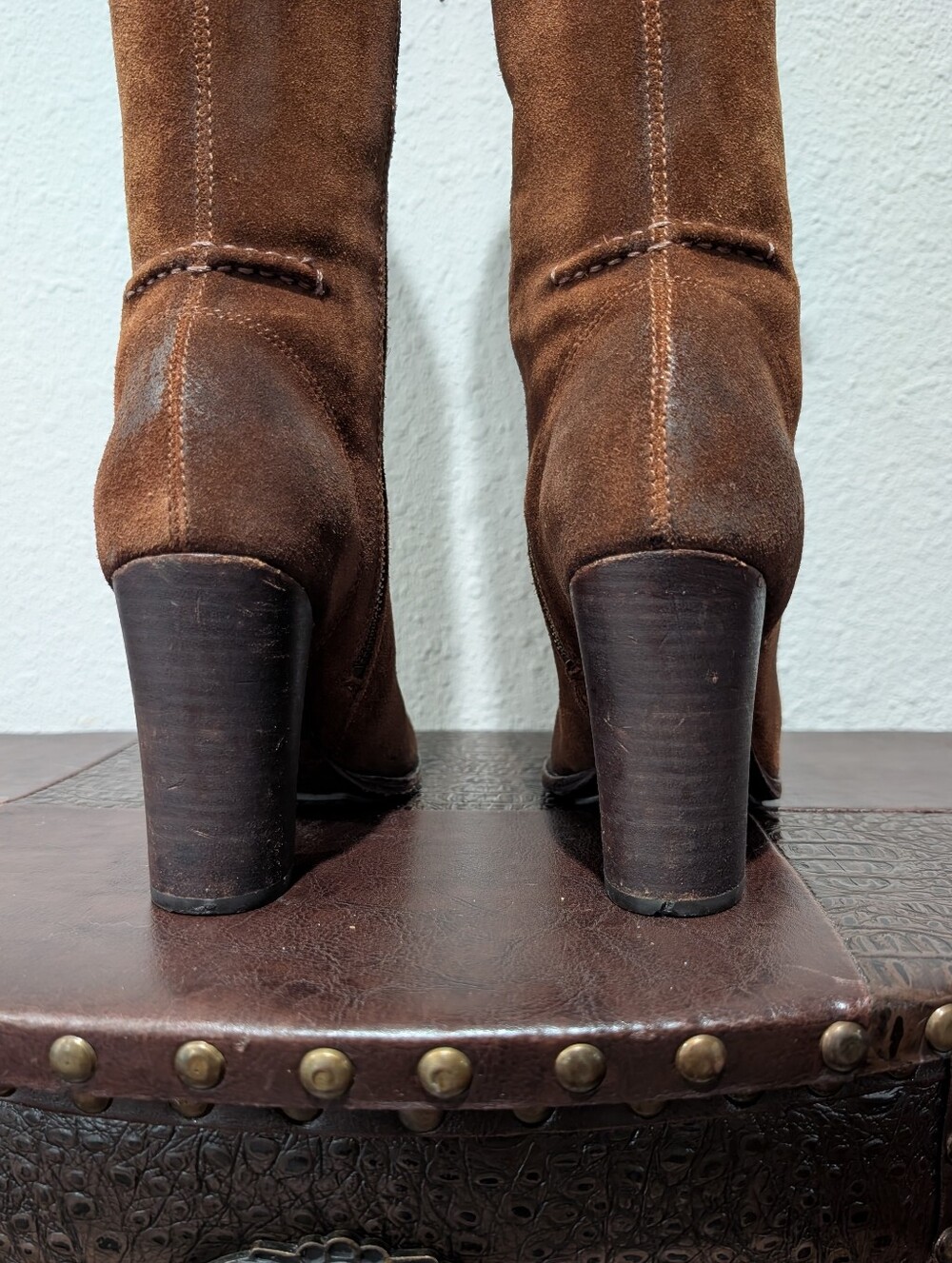 FRYE Parker Moccasin Lace Up Tall Knee High Zip Brown Suede Leather Boots - Picture 6 of 16
